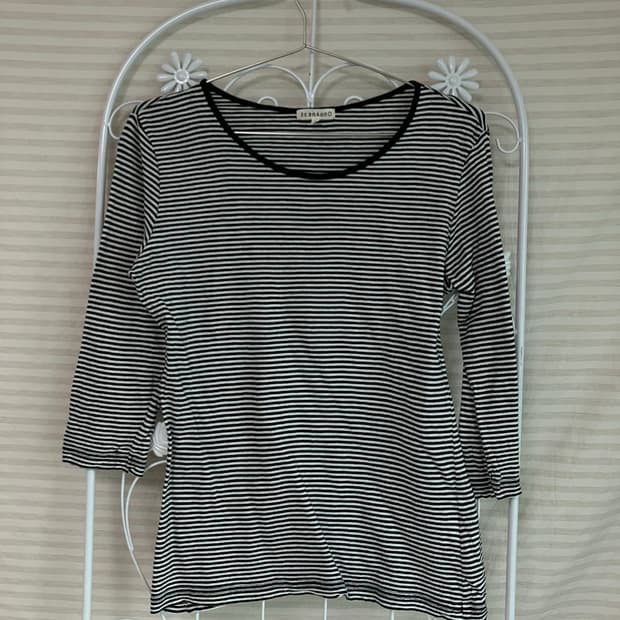 빈티지 블랙 스트라이프 7부 티셔츠 y2k 스트릿 갸루 펑키 일본빈티지