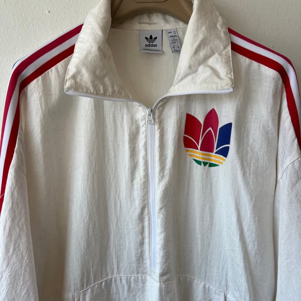 아디다스 여성 아이보리 트레포일 반집업 아노락바람막이 