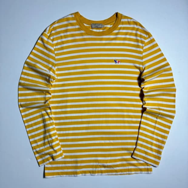 메종키츠네 19SS 트리컬러 폭스 패치 스트라이프 롱 슬리브 R3147