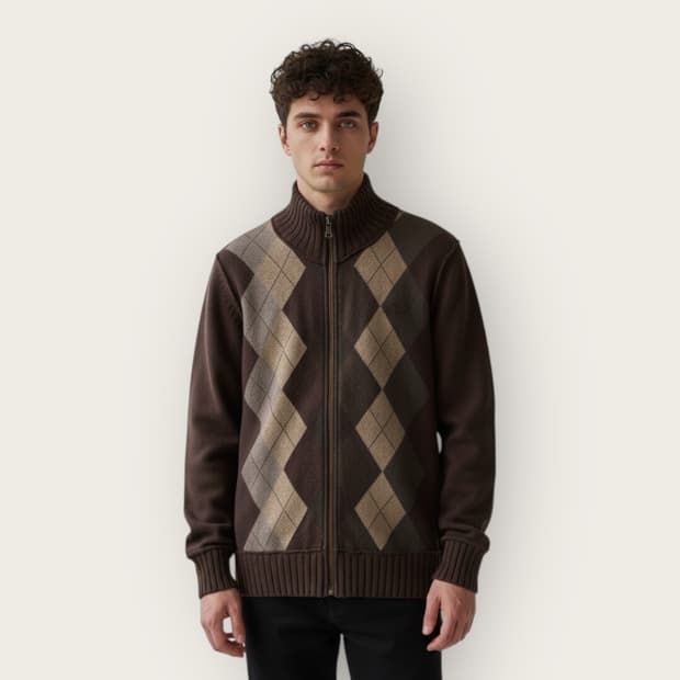 L/ 돌체앤가바나 아가일 백패치 니트 집업