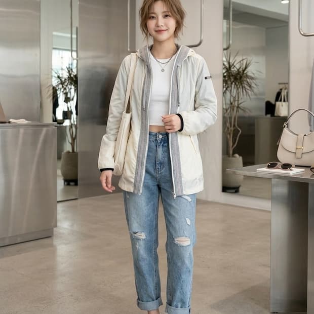 505 CM collezioni (씨엠콜렉션) 울 배색 후드 집업 점퍼