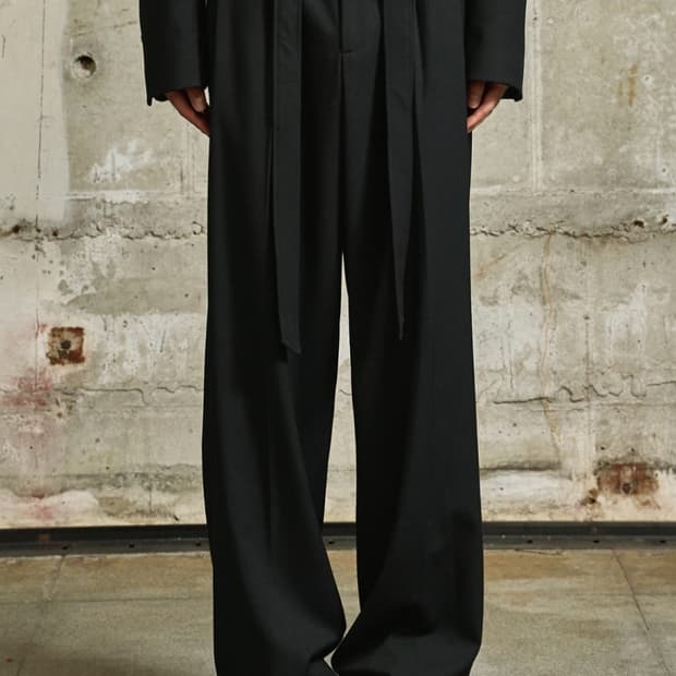 구매) 슬링스톤 kkst 깡스타일리스트 투턱 와이드 벨티드 팬츠 블랙