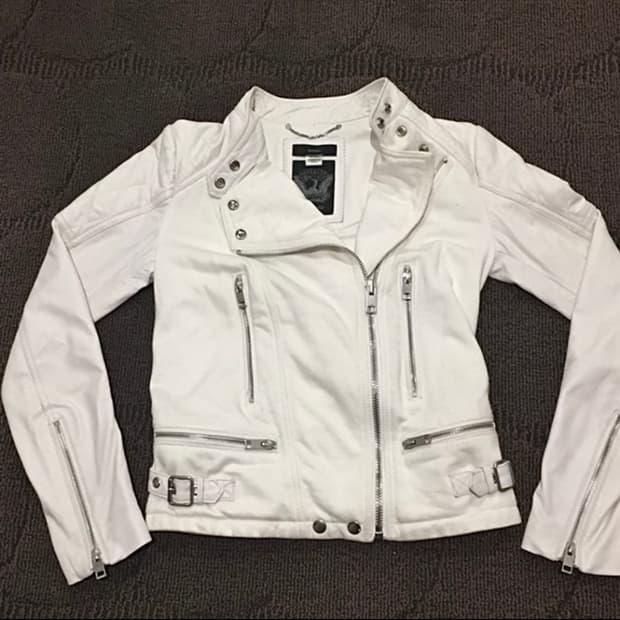 디젤 레더 퀄티드 모토 레더자켓 화이트