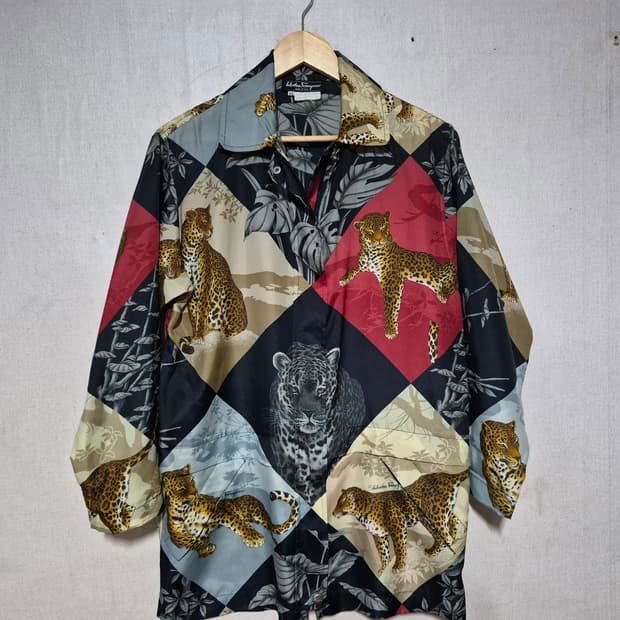 살바로토 페라가모 실크 레오파드 프린팅 셔츠/자캣(M)