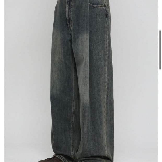 비긴202 원턱 와이드 데님 슬랙스 카키 블루