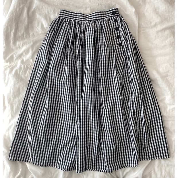 빈티지 체크 버튼 스커트