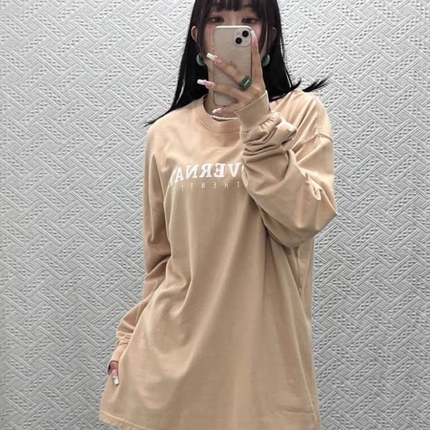 커버낫 컨트리 레트로 빈티지 오트밀 빅로고 롱슬리브 L C13875