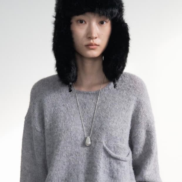 피키소사이어티 내추럴 울 포켓 니트 그레이