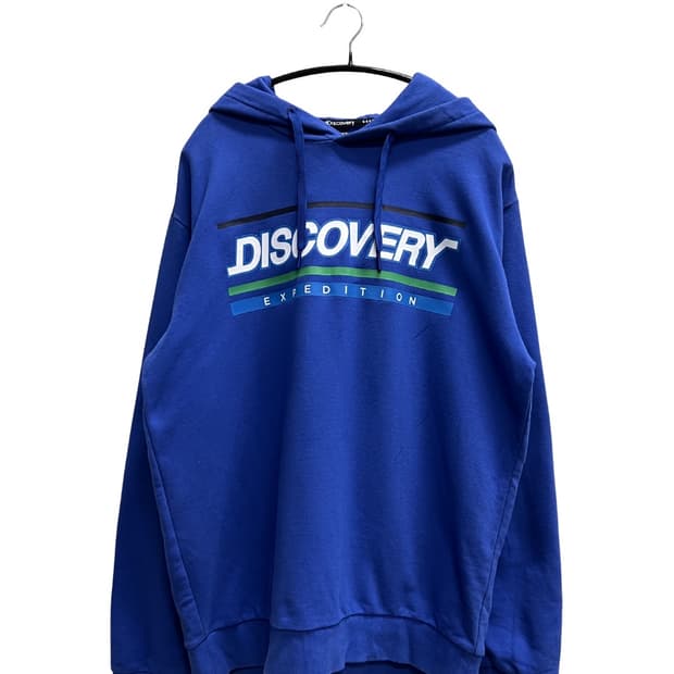 디스커버리 프린팅 로고 후드 티 블루