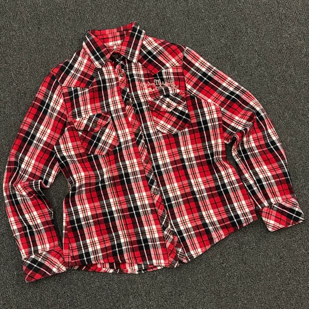 L)빈티지 여성 스티치 플란넬 셔츠