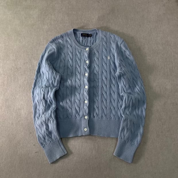 W 100 폴로랄프로렌 스카이블루 꽈배기 가디건