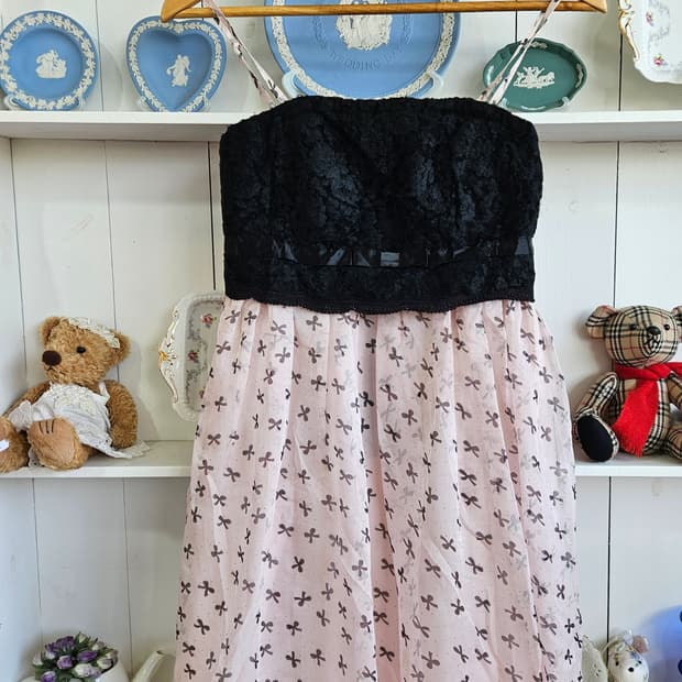 (Ank Rouge) 블랙레이스 리본 쉬폰 원피스