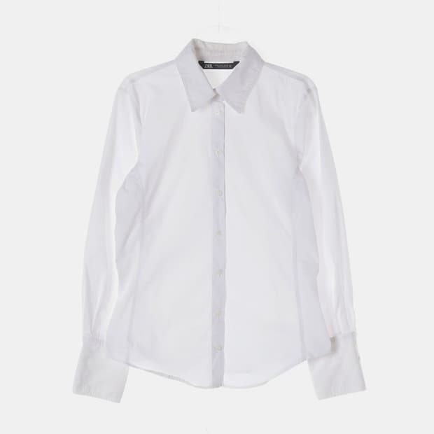 ZARA 화이트 코튼 베이직 긴팔 셔츠 M