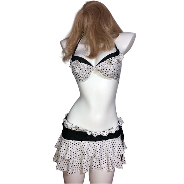 white dot frill bikini set