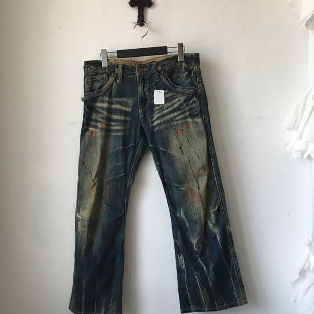 Painted washing denim pants