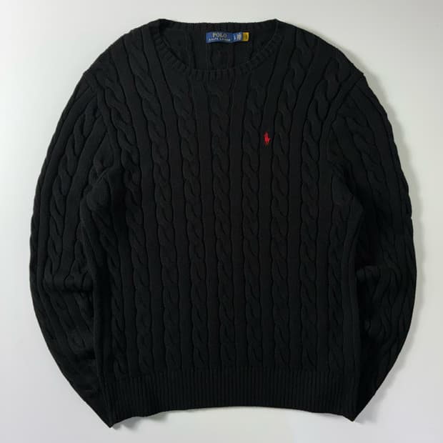 Polo  폴로 랄프로렌 신형 자수 코튼 블랙 꽈배기 니트 
