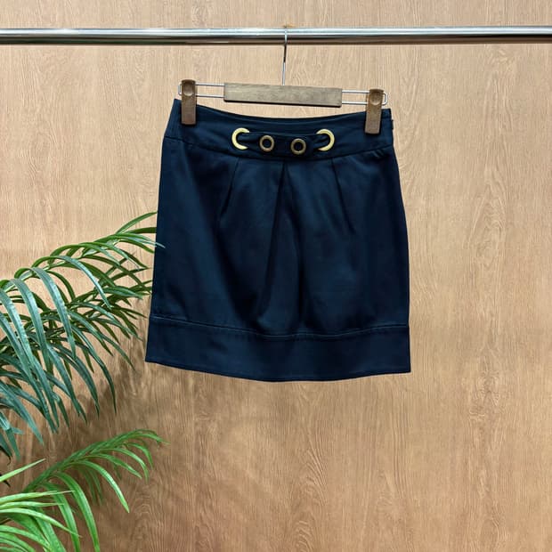 아르마니 익스체인지 미니 스커트 골드 아일렛 턱 밑단 절개 디테일 네이비