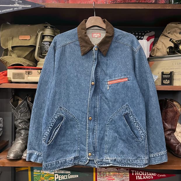 블루블루 스웨이드 넥 빈티지 데님 워크 초어 자켓 워크 웨어 N122