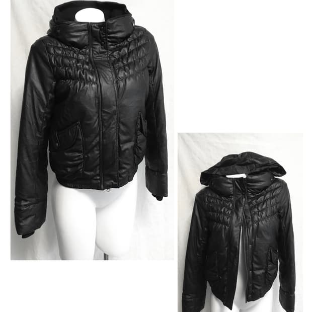 택포•빈티지 00s 펑크 셔링 보노 하이넥 레더 패딩 자켓