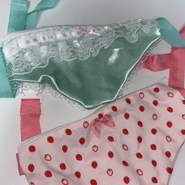 민트 레이스 팬티 파우치 힙색 20cm 가챠 캡슐토이 빤쓰 빤쮸 딸기팬티