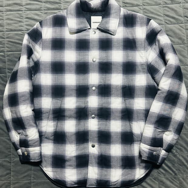 [L] 산드로 남자 체크 퀼팅 누빔 셔츠 자켓 블랙