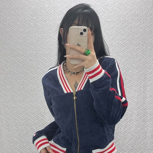 챔피온 올드스쿨 크롭 테리 번아웃 벨벳 집업 S C08223