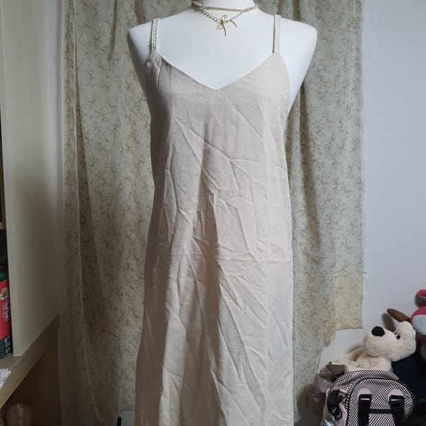 [빈티지] 면 끈 롱 원피스 하늘색+아이보리 2벌 일괄