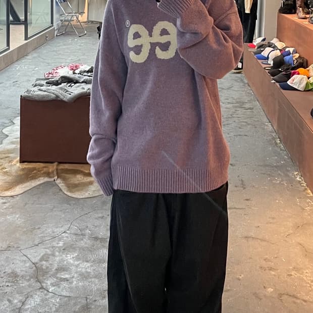 리 빅로고 퍼플 니트 H688