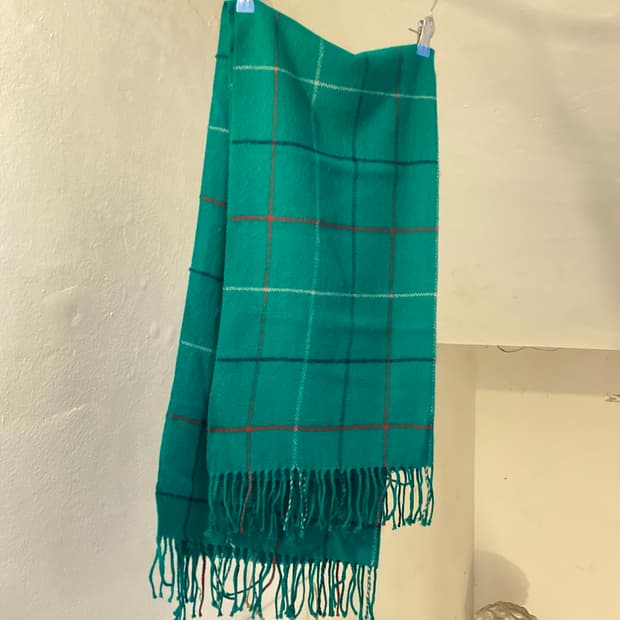 빈티지 비비드 그린 체크 머플러