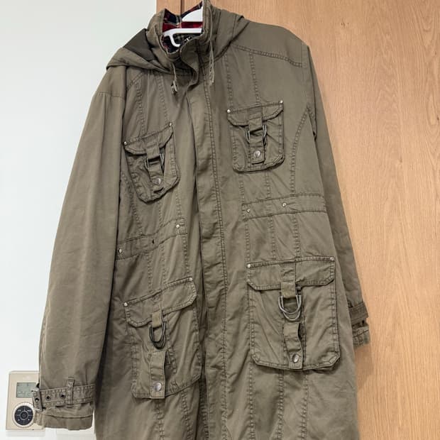 빈티지 카키 후드 야상 누빔 자켓