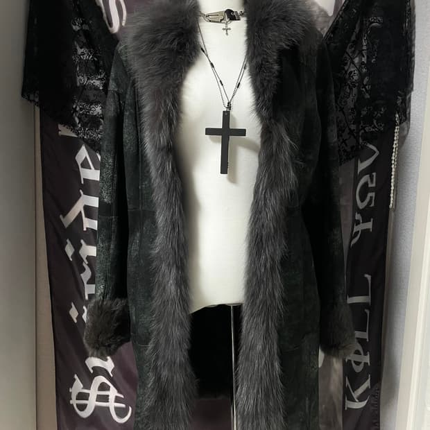 JPN 스웨이드 리얼 퍼자켓 롱코트 다크웨어오네갸루락시크그런지펑크고스고딕