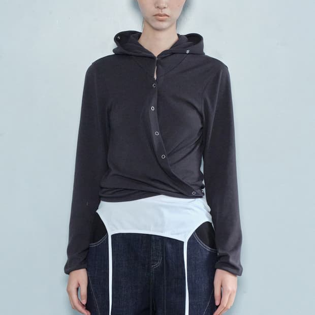 Wrap Hood Cardigan / Charcoal 랩 후드 가디건