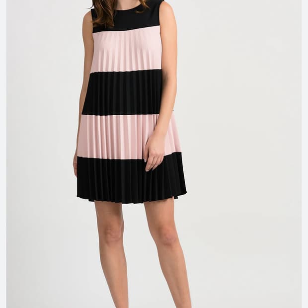 조셉 리브코프 블랙 핑크 플리츠 미니 원피스