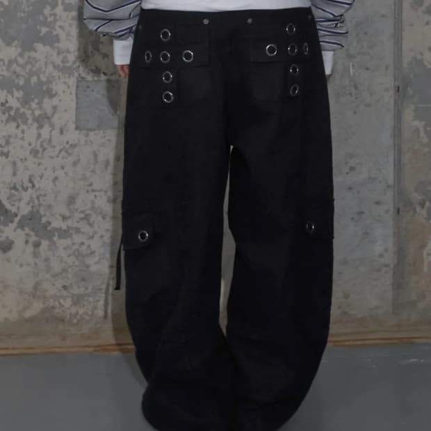 크로스 포켓 카고 팬츠 블랙