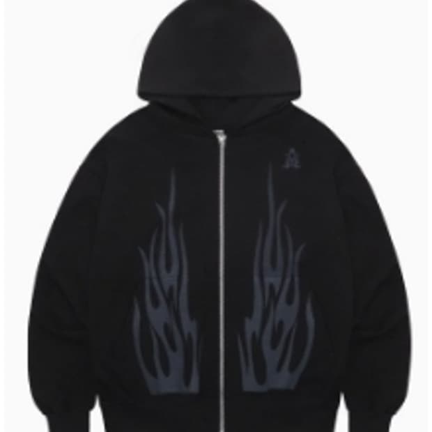 Black End flame printed hood zip up 