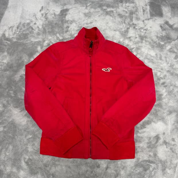 홀리스터 백 자수 레드 집업 자켓