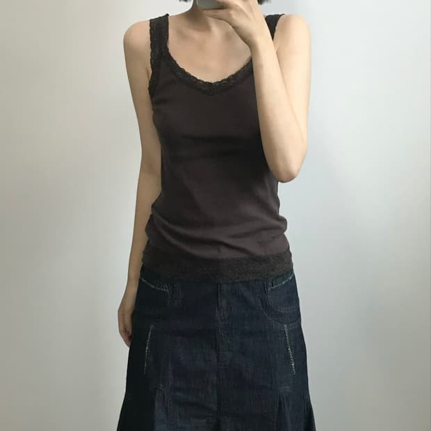 빈티지 레이스 골지 나시