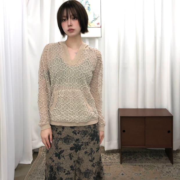 뮤트베이지 시스루 후드