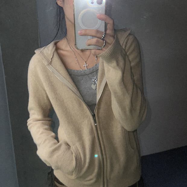 soft beige wool hd zip up