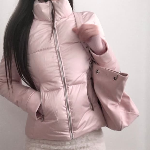 덕다운 슬림핏 핑크 필라테스 패딩