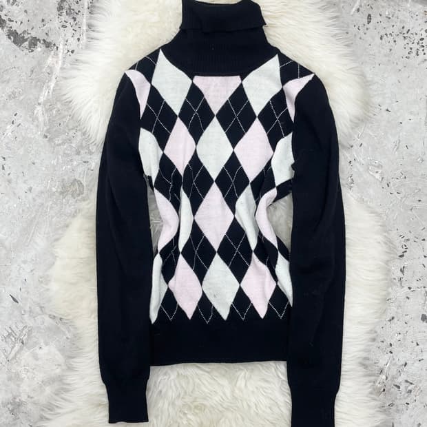 갸루 프레피 아가일 니트