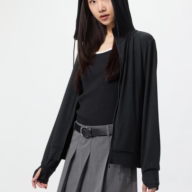uniqlo 유니클로 에어리즘 UV 프로텍션 풀집 후디 후드집업 블랙