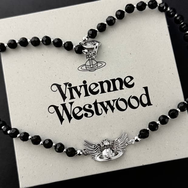 비비안웨스트우드 날개 블랙펄 초커 목걸이