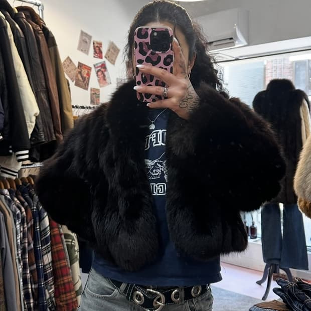 빈티지 블랙 크롭 사가폭스 퍼자켓M