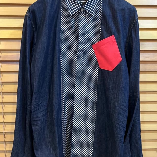 디스퀘어드2 진청 도트배색긴팔 데님셔츠
