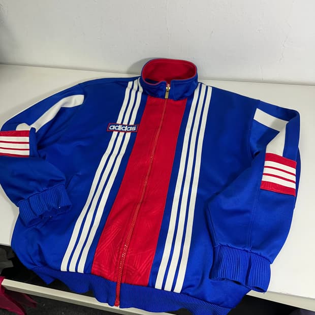 100 아디다스 일본판 블루 오버핏 트랙탑 집업 져지