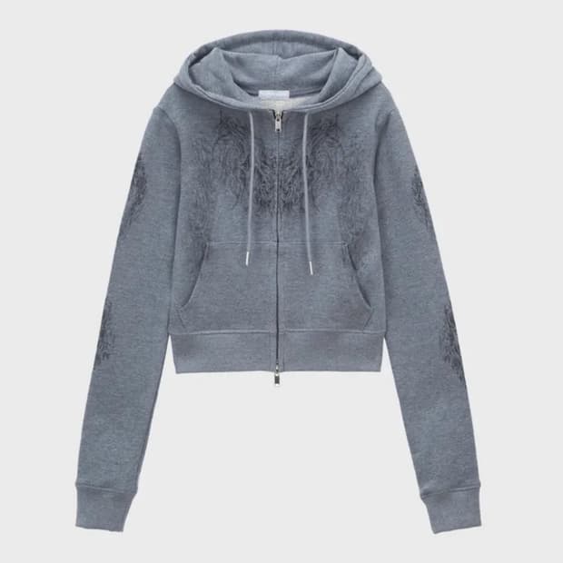 허그유어스킨 Skully cropped hoodie zip up 스컬리 
