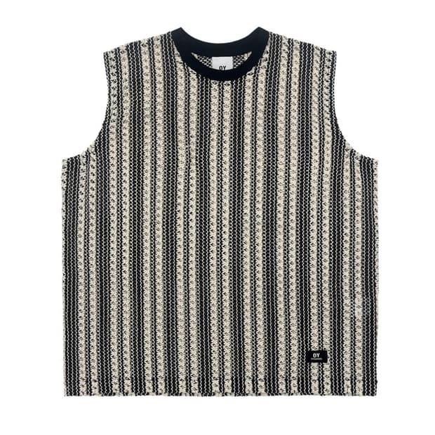 [OY] STRIPE CROCHET KNIT VEST 