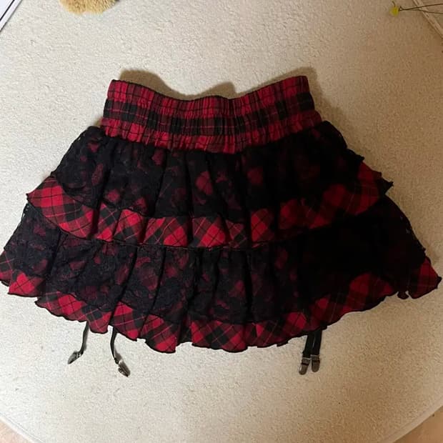 바디라인 가터벨트 레드 스커트