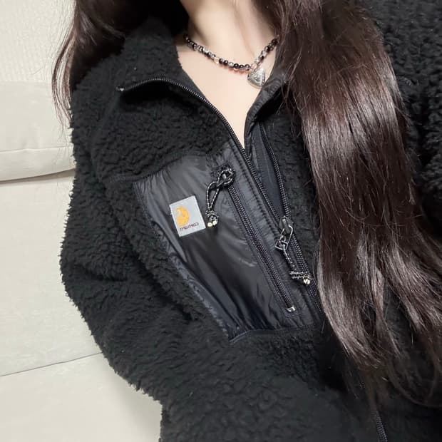 칼하트 블랙 뽀글이 후리스 후드집업